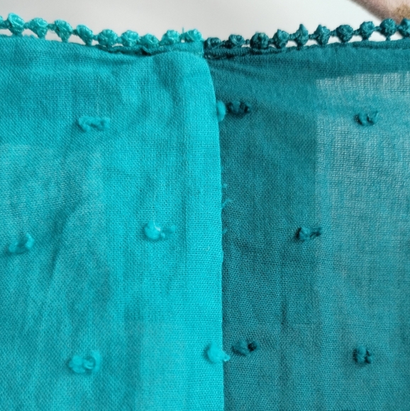 Farm Rio Anthropologie Color Block Teal Swiss Dot Wrap‎ Blouse - Picture 13 of 16
